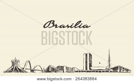 Brasilia Skyline, Brazil Vector City Drawn Sketch