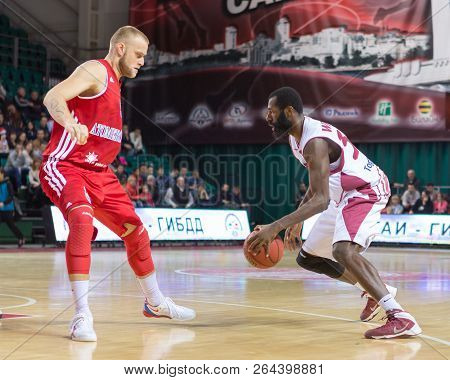 Samara, Russia - December 17: Bc Krasnye Krylia Forward Julian Wright #30 With Ball Tries To Go Past