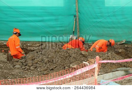 Men Working On The Restoration Work Of Plaza Mayor De Chachapoyas, The Main Square Of Chachapoyas, A