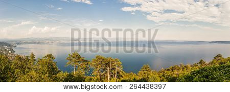 Panorama Above The Adriatic Sea Bay In Norhtern Croatia. Istria Is The Largest Peninsula In The Adri