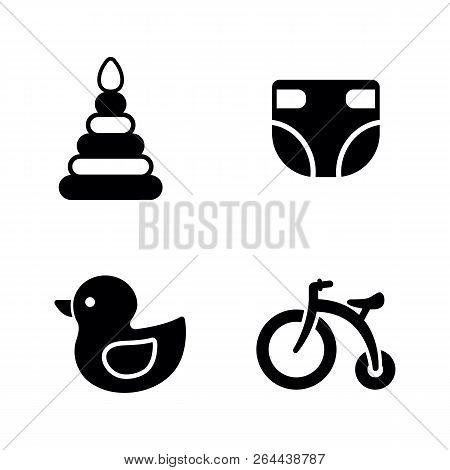 Baby Things, Children Toys. Simple Related Vector Icons Set For Video, Mobile Apps, Web Sites, Print