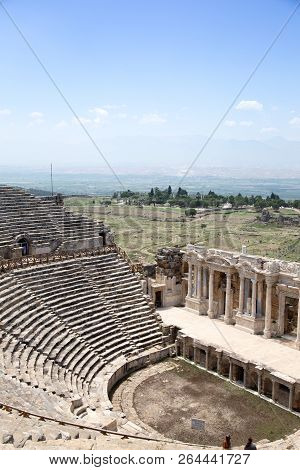 Ancient City Of Hierapolis, Pamukkale, Turkey. The Fascinating And Beautiful Beauty Of The Historica