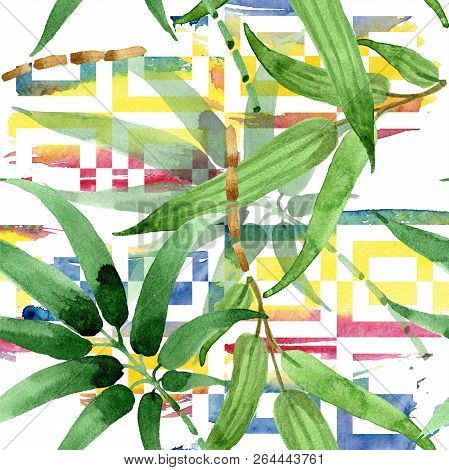 Bamboo Green Leaf. Leaf Plant Botanical Garden Floral Foliage. Seamless Background Pattern.
