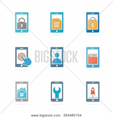 Set Of Phone Logo Combination. Mobile And Gadget Symbol Or Icon. Unique Telephone And Cellphone Logo