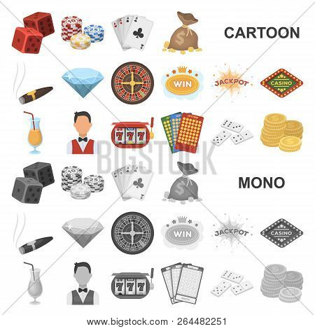 Casino And Gambling Cartoon Icons In Set Collection For Design. Casino And Equipment Vector Symbol S
