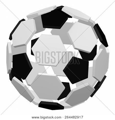 Flat Hexagonal And Pentagonal Plates As Soccer Ball, Isolated On White Background. 3d Rendering.