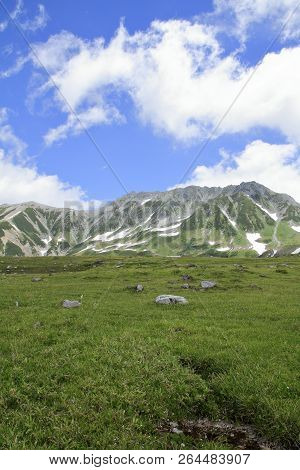 Tateyama Mountain Range With Snow In Summer In Toyama, Japan