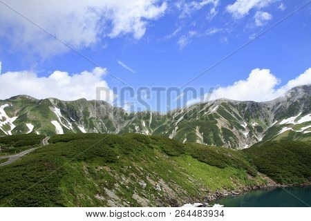 Tateyama Mountain Range With Snow In Summer In Toyama, Japan