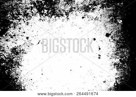 Grunge Used Dirty Background. Distress Urban Frame Texture. Brushed Black Paint Cover. Overlay Aged 