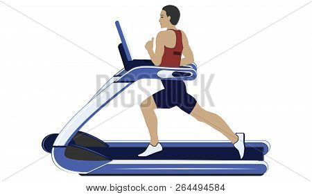 A Man Trains Muscles On A Treadmill - Isolated On White Background - Flat Style - Vector