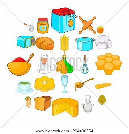 Bakehouse Icons Set. Cartoon Set Of 25 Bakehouse Vector Icons For Web Isolated On White Background