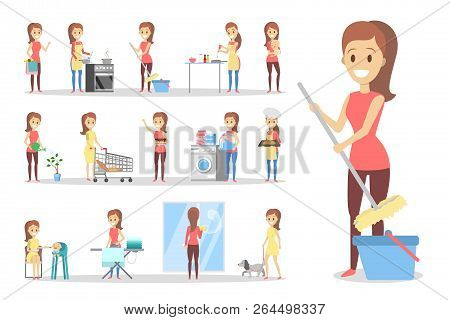 Woman Clean Home And Doing A Housework