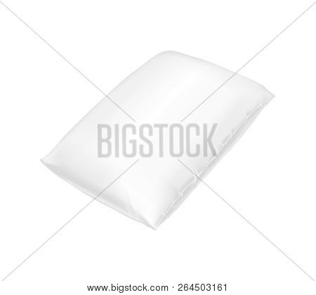 3d Realistic Comfortable Square Pillow. Template, Mock Up Of White Fluffy Cushion For Relaxation, Sl