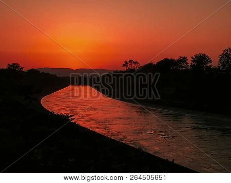 Sunset View Over The Beautiful River With Beautiful Scene