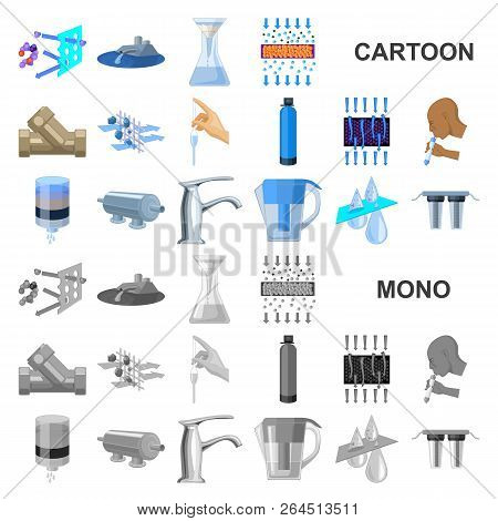 Water Filtration System Cartoon Icons In Set Collection For Design. Cleaning Equipment Vector Symbol