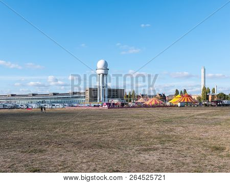 Berlin, Germany - October 21, 2018: Public City Park Tempelhofer Feld, Former Tempelhof Airport In B