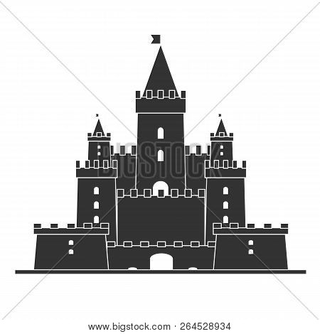 Simple Castle Icon , Line Art And Solid Black Color. Isolated Vector Illustration.