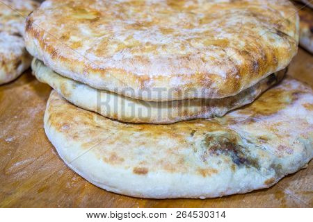 Kubdari With Meat. Traditional Georgian Dish, Svaneti, Georgia