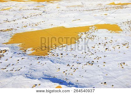 Beautiful Abstract Nature Landscape In Western White Desert At Sunrise, Sahara. Egypt
