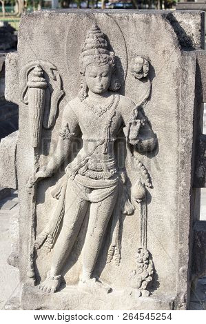 Carved Man At Prambanan Temple In Yogyakarta, Java, Indonesia