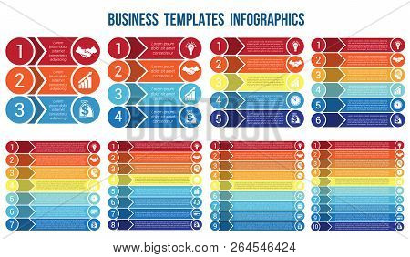 Horizontal Colorful Arrows And Strips, Bars Infochart, Areachart Presentation Or Templates For 3,4,5