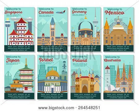 Travel Destinations Card. Landmarks Banner In Vector.