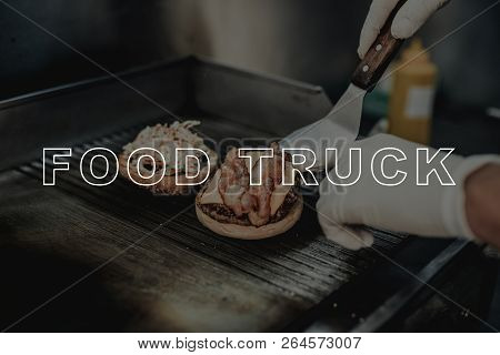 Burger Preparation. Bread And A Beef Grilling. Prepair For Dinner. Tasty And Delicious. Lunch Nutric