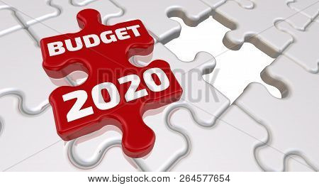 Budget 2020. The Inscription On The Missing Element Of The Puzzle. Folded White Puzzles Elements And