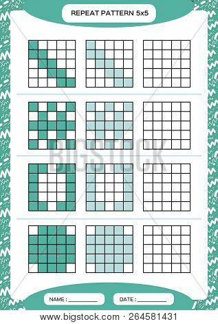 Repeat Blue Pattern. Cube Grid With Squares. Special For Preschool Kids. Worksheet For Practicing Fi