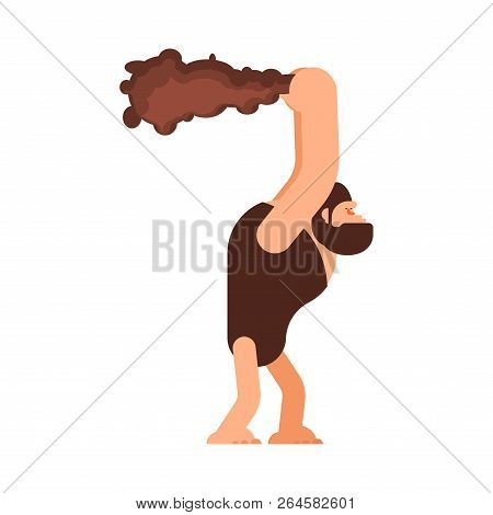 Caveman And Cudgel. Prehistoric Man And Club. Ancient Stone Age Weapon