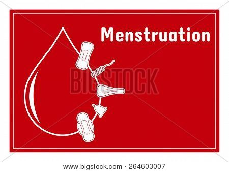 Vector Illustration Of Feminine Hygiene Products For Menstruation Bleeding Period. Sanitary Pads, Ta