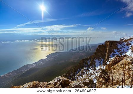 Panoramic View From Ai-petri Mountain To The Sea, Coast And City, Mishor, Crimea, Russia