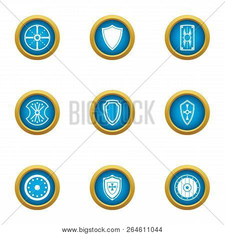 Protection Buckler Icons Set. Flat Set Of 9 Protection Buckler Vector Icons For Web Isolated On Whit