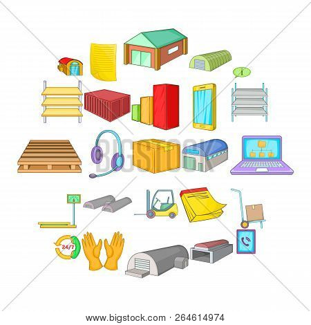 Storage Of Goods Icons Set. Cartoon Set Of 25 Storage Of Goods Vector Icons For Web Isolated On Whit