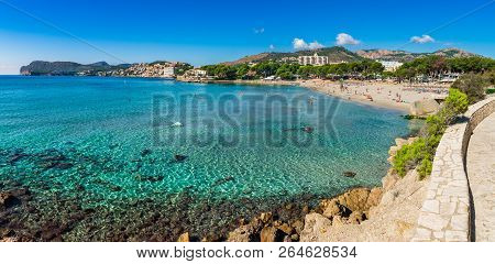 Idyllic View Of Beautiful Seaside Of Majorca, Beach Platja De Tora In Paguera, Spain Mediterranean S