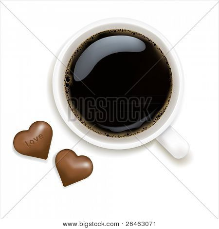 Kop kaffe med chokolade, isoleret på hvid baggrund, vektor Illustration