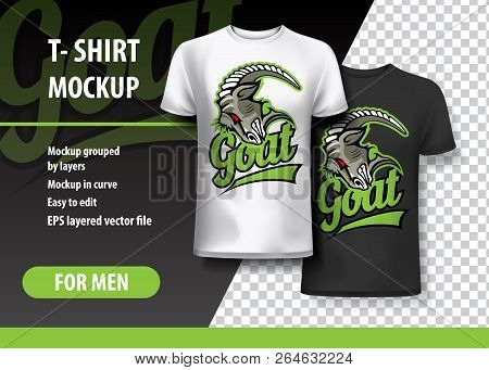 T-shirt Template, Fully Editable With Evil Goat Head Logo. Eps 10 Vector Illustration.