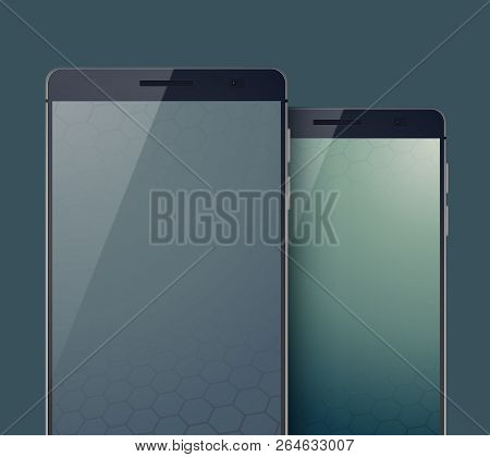 Modern Mobile Design Concept With Two Stylish Black Smartphones On Gray Background Vector Illustrati