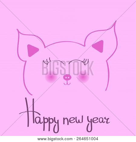 Hand Drawn Vector Art Of Outline Cute Pig. Chinese Zodiac Sign Of Pig, Happy New Year 2019 Of The Pi