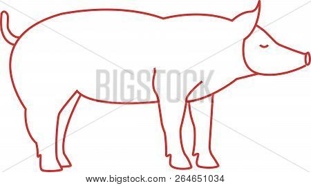 Hand Drawn Vector Art Of Outline Silhouette Pig. Chinese Zodiac Sign Of Pig, Happy New Year2019 Of T