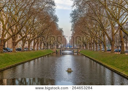 View Of Koenigsallee In Winter, Dusseldorf, Germany