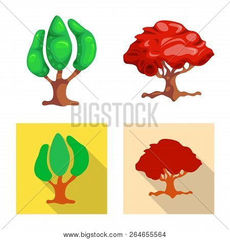 Vector Illustration Of Tree And Nature Icon. Set Of Tree And Crown Vector Icon For Stock.