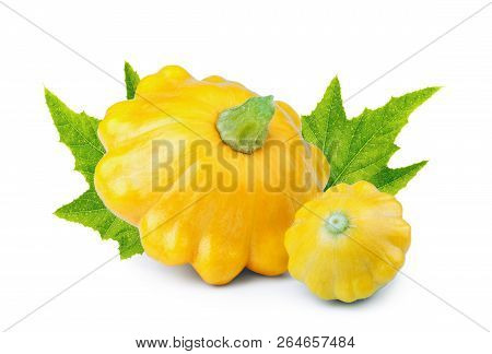 Group Of Yellow Pattypan Squashes Isolated On White Background