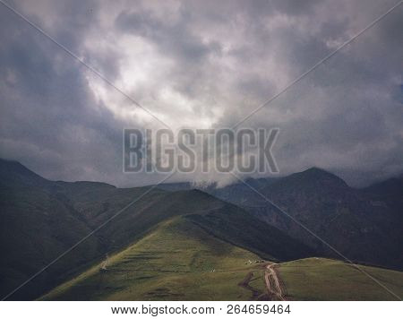 Church In Hight Kaukaz Mountain In Yellow