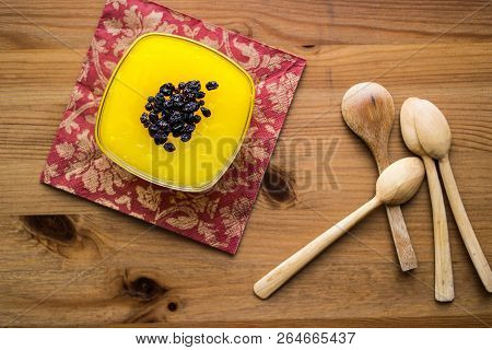 Turkish Traditional Dessert Zerde Pudding With Raisin.