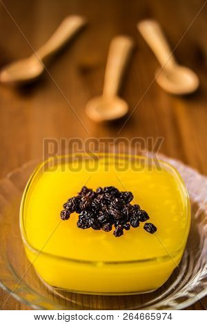 Turkish Traditional Dessert Zerde Pudding With Raisin.