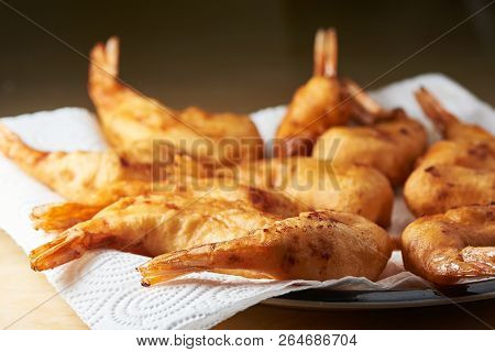A Plate Of Delicious Fried Prawn Balls On The Table