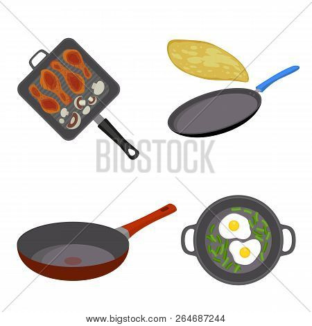 Griddle Pan Icon Set. Flat Set Of Griddle Pan Icons For Web Design