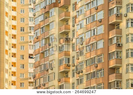 Facade Of A Modern Pre-fabricated Building. Kiev, Ukraine