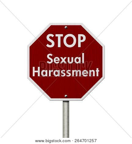 Stopping Sexual Harassment, Red And White Stop Sign With Words Stop Sexual Harassment Isolated Over 